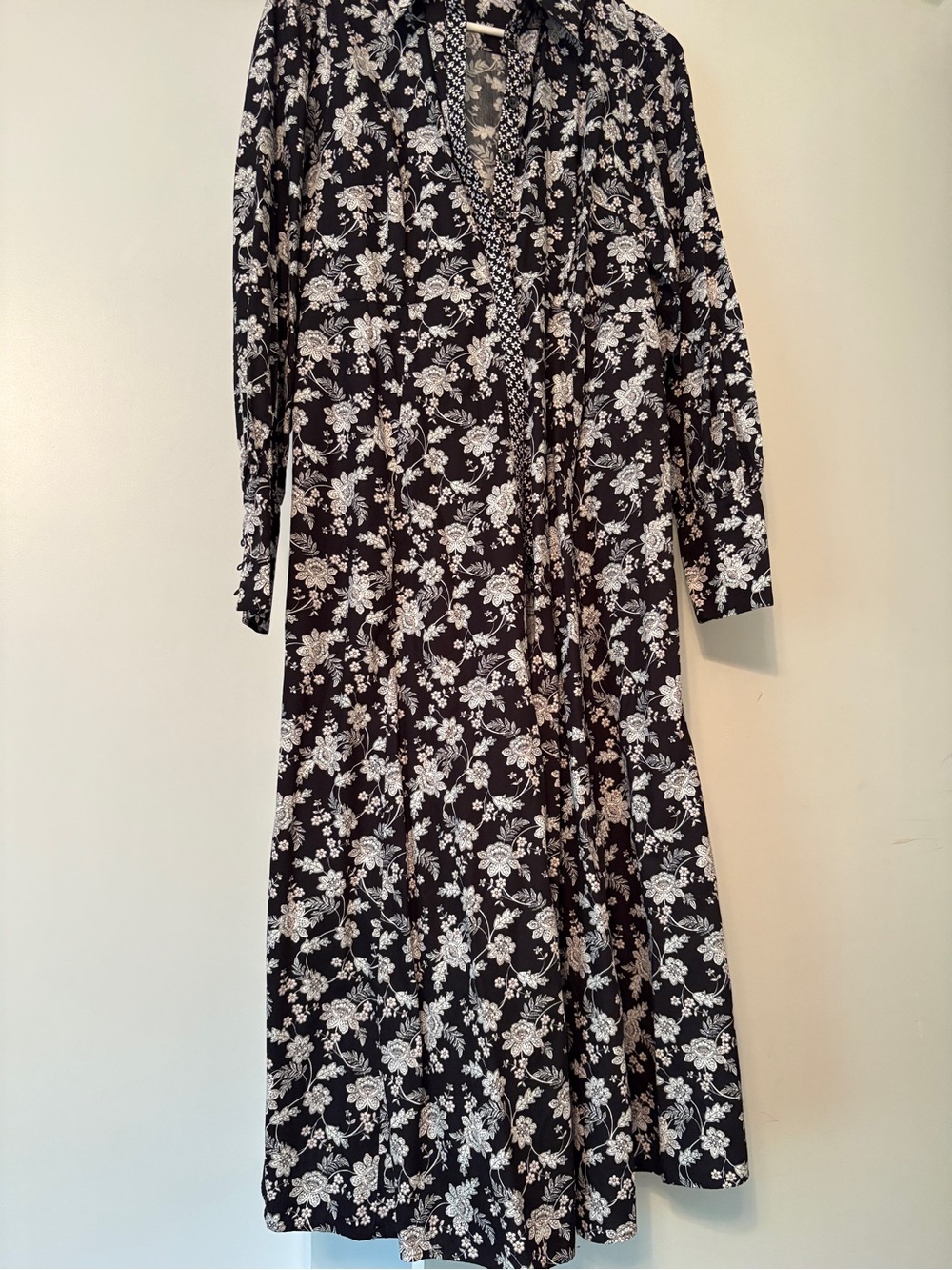 Boden Women’s Black and White Floral Long Sleeve Dress US size 10